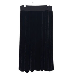Vtg Black Velvet Midi Skirt Large 90s Y2K Grunge Whimsigoth Dark Witchy Romantic